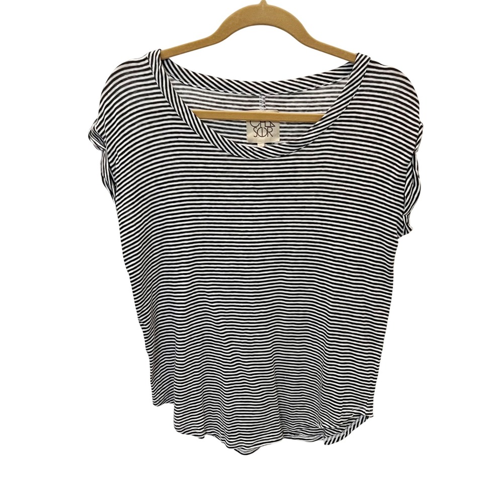 Chaser Brown & White Striped Cap Sleeve Boho Top Scoop Neck - Size Small